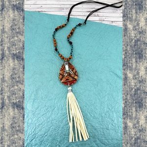 Boho hippie Fringe beaded Tassel Aztec native inspired necklace nwt